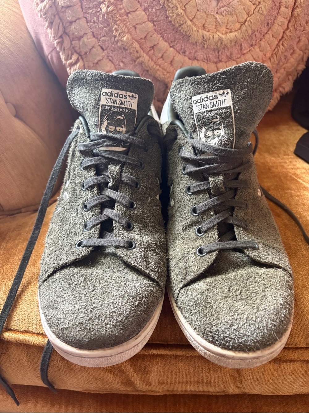 adidas Stan Smith Olive Green Suede Sneakers with Black Laces